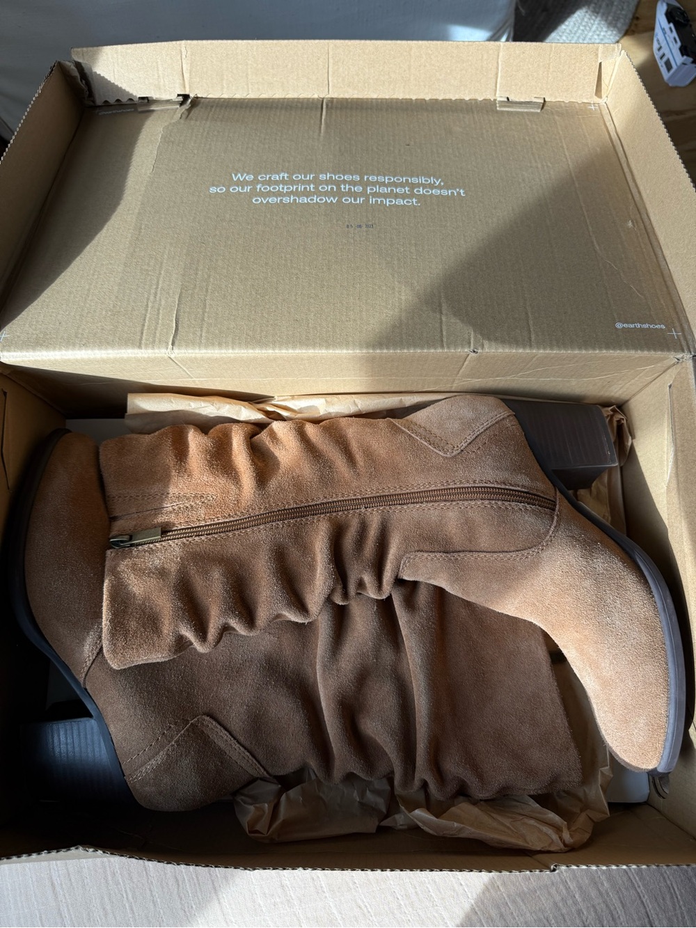 Earth Women's Suede Mid-Calf Zip Boots — Tan Brown